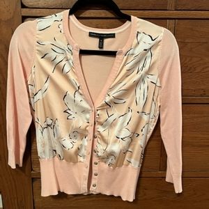 White House Black Market Pink Floral 3/4 Sleeve Cardigan (M)